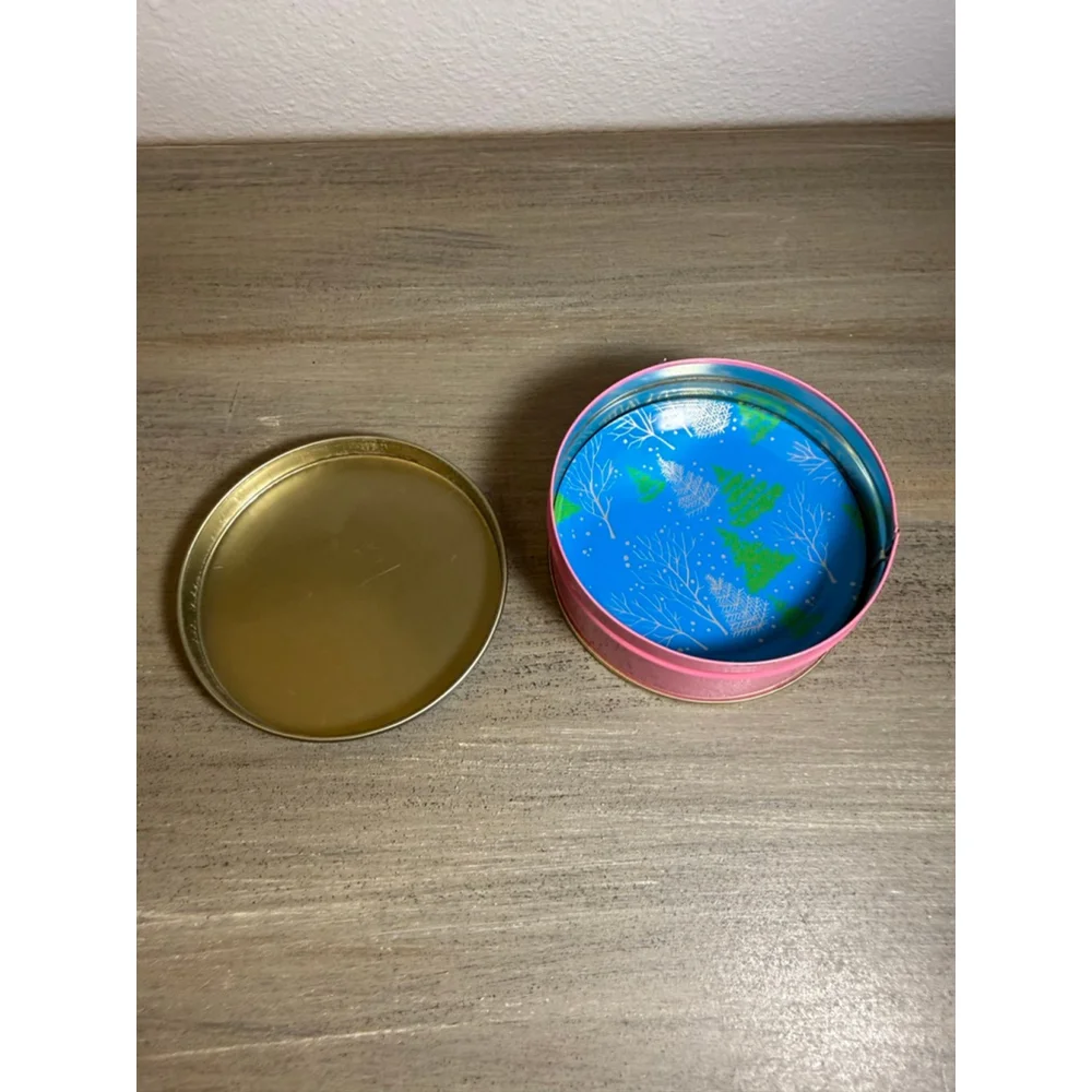 Set of 5 vintage metal holiday coasters in tin retro